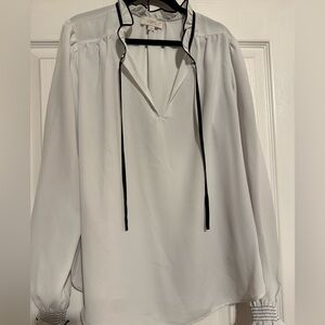 LOFT White Blouse with Black Trim